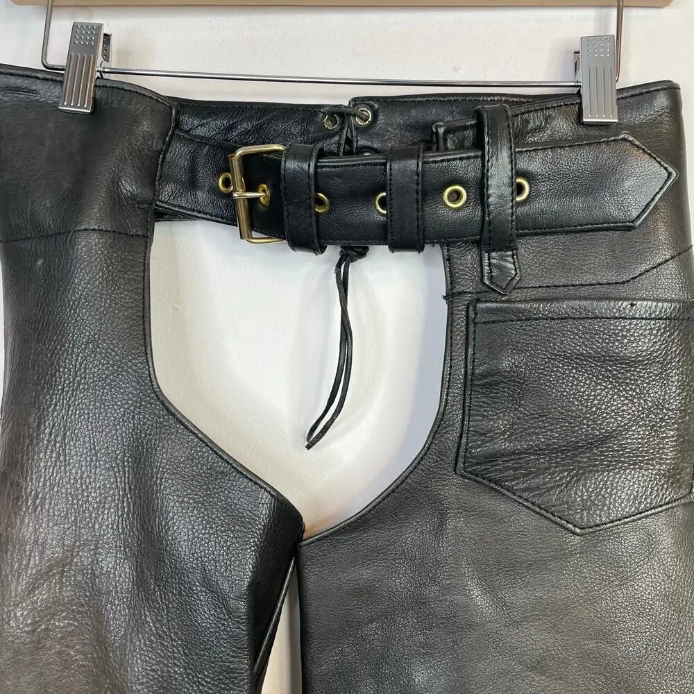 Unik Ultra All Leather Distressed Dark Brown Chaps Biker Moto Motorcycle XXS